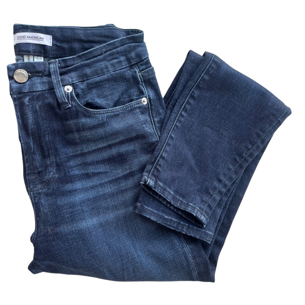Good American Women’s 0 25 Dark Wash Indigo Denim Good Waist Crop Jeans GAGWC103